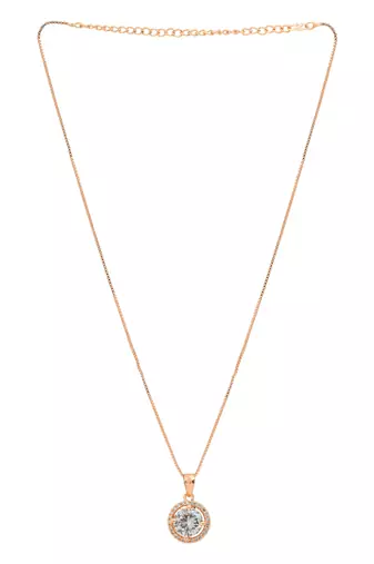 rose gold plated cubic zirconia american diamond chain pendent necklace with earrings set 