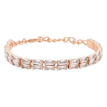 stylish rose gold plated cubic zirconia american diamond adjustable bracelet for women  2