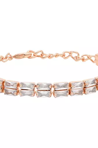 stylish rose gold plated cubic zirconia american diamond adjustable bracelet for women 