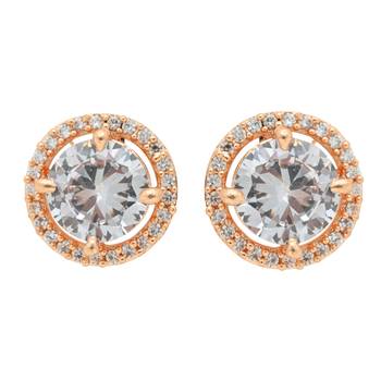 rose gold plated cubic zirconia american diamond chain pendent necklace with earrings set  4