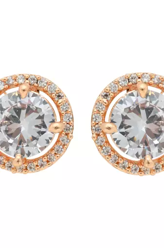 rose gold plated cubic zirconia american diamond chain pendent necklace with earrings set 