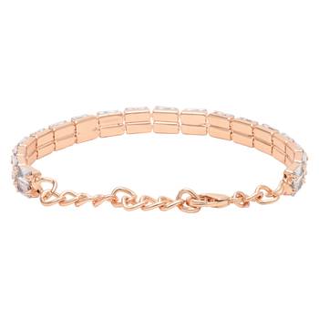 stylish rose gold plated cubic zirconia american diamond adjustable bracelet for women  3