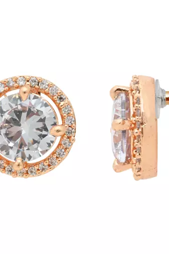 rose gold plated cubic zirconia american diamond chain pendent necklace with earrings set 