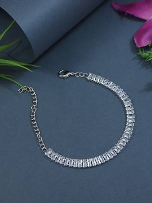 stylish silver plated cubic zirconia american diamond adjustable bracelet for women  1
