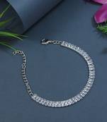 stylish silver plated cubic zirconia american diamond adjustable bracelet for women 