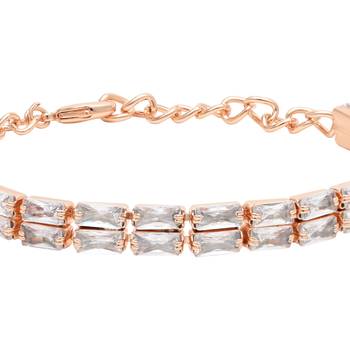 stylish rose gold plated cubic zirconia american diamond adjustable bracelet for women  4