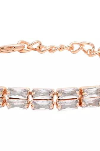 stylish rose gold plated cubic zirconia american diamond adjustable bracelet for women 