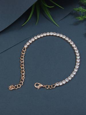 stylish rose gold plated cubic zirconia american diamond adjustable bracelet for women  1