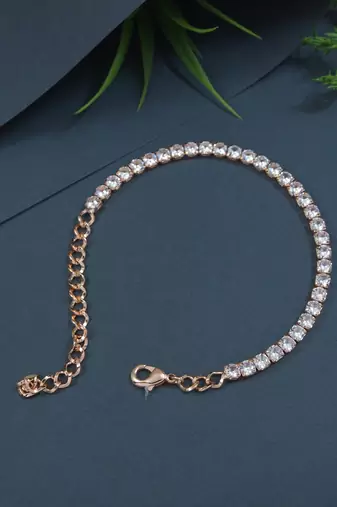stylish rose gold plated cubic zirconia american diamond adjustable bracelet for women 