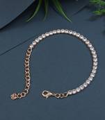 stylish rose gold plated cubic zirconia american diamond adjustable bracelet for women