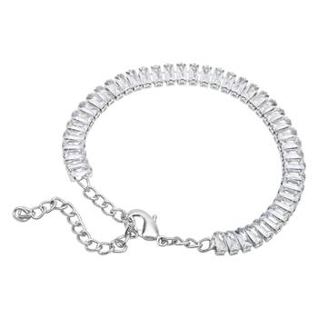 stylish silver plated cubic zirconia american diamond adjustable bracelet for women  2