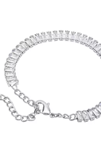stylish silver plated cubic zirconia american diamond adjustable bracelet for women 