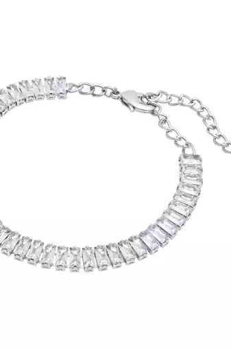 stylish silver plated cubic zirconia american diamond adjustable bracelet for women 