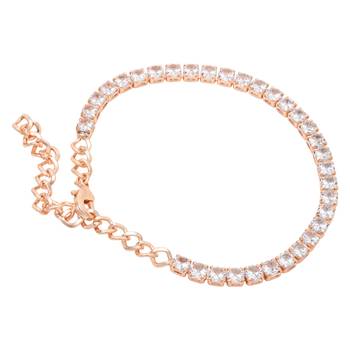 stylish rose gold plated cubic zirconia american diamond adjustable bracelet for women  2