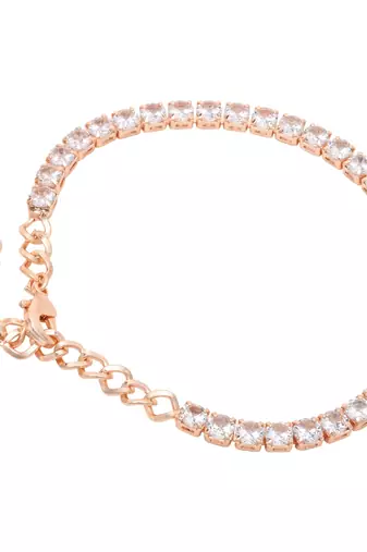 stylish rose gold plated cubic zirconia american diamond adjustable bracelet for women 