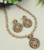 gold plated traditional design kundan stone necklace & earrings jewellery set 