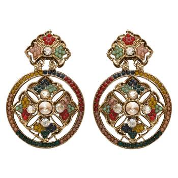 gold plated traditional design kundan stone necklace & earrings jewellery set  3