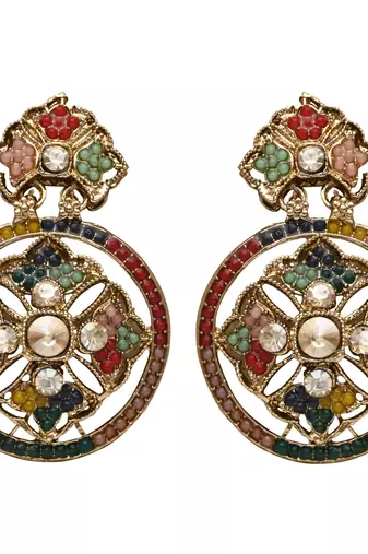 gold plated traditional design kundan stone necklace & earrings jewellery set 