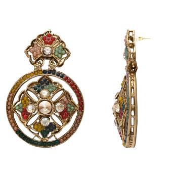 gold plated traditional design kundan stone necklace & earrings jewellery set  4
