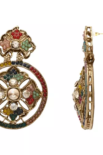 gold plated traditional design kundan stone necklace & earrings jewellery set 