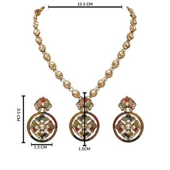 gold plated traditional design kundan stone necklace & earrings jewellery set  5
