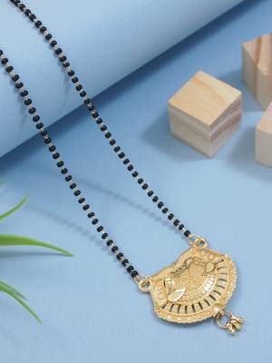 gold plated traditional single line pendant with black bead chain mangalsutra for women  1