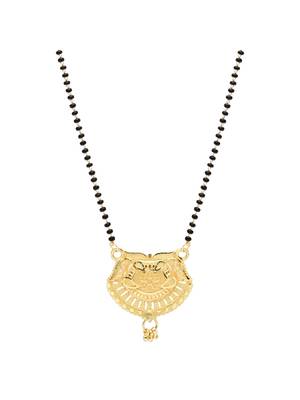 gold plated traditional single line pendant with black bead chain mangalsutra for women  2