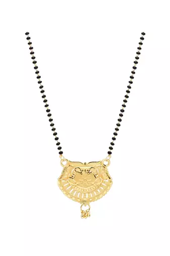 gold plated traditional single line pendant with black bead chain mangalsutra for women 