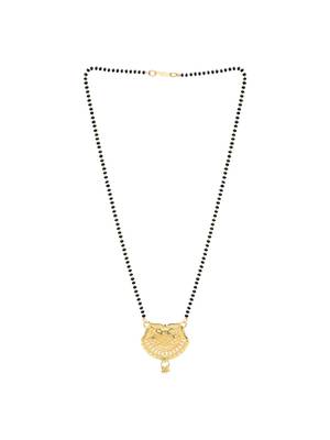 gold plated traditional single line pendant with black bead chain mangalsutra for women  3