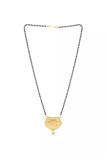 gold plated traditional single line pendant with black bead chain mangalsutra for women 