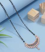 rose gold plated traditional single line cz american diamond pendant with black bead chain mangalsutra 