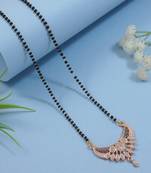 rose gold plated traditional single line cz american diamond pendant with black bead chain mangalsutra 