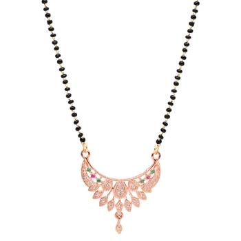 rose gold plated traditional single line cz american diamond pendant with black bead chain mangalsutra  2