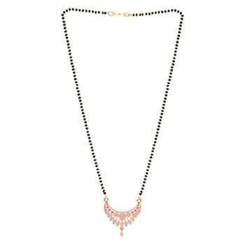 rose gold plated traditional single line cz american diamond pendant with black bead chain mangalsutra  3