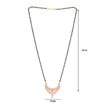 rose gold plated traditional single line cz american diamond pendant with black bead chain mangalsutra  4