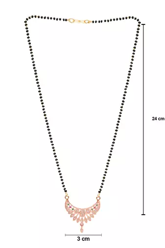 rose gold plated traditional single line cz american diamond pendant with black bead chain mangalsutra 