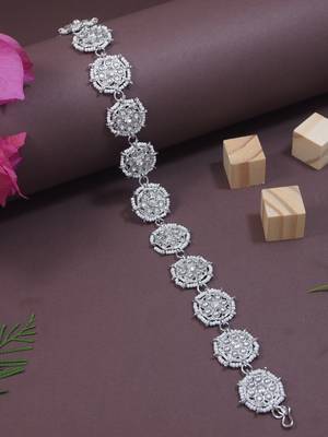 silver plated traditional floral kundan & pearl sheeshphool matha patti sheeshpatti for women  1