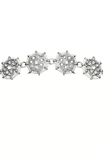 silver plated traditional floral kundan & pearl sheeshphool matha patti sheeshpatti for women 
