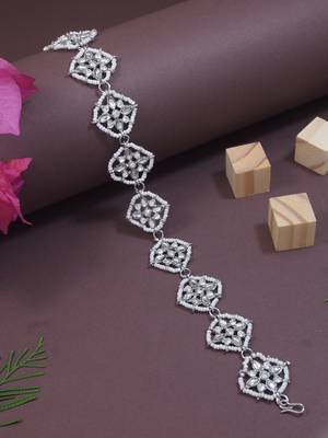 silver plated traditional floral kundan & pearl sheeshphool matha patti sheeshpatti for women  1