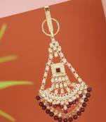 gold plated traditional kundan & pearl chabi challa/challa waist key chain for women 