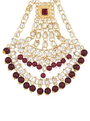 gold plated traditional kundan & pearl chabi challa/challa waist key chain for women  2