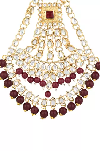 gold plated traditional kundan & pearl chabi challa/challa waist key chain for women 