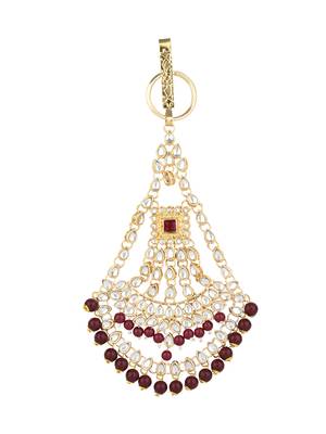 gold plated traditional kundan & pearl chabi challa/challa waist key chain for women  3