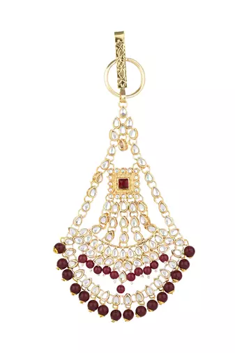 gold plated traditional kundan & pearl chabi challa/challa waist key chain for women 