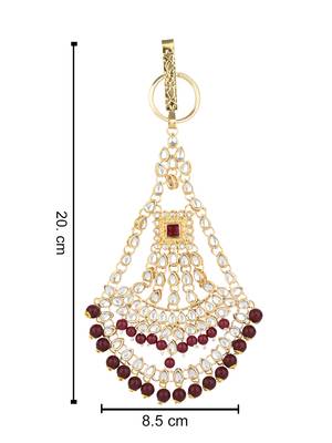 gold plated traditional kundan & pearl chabi challa/challa waist key chain for women  4