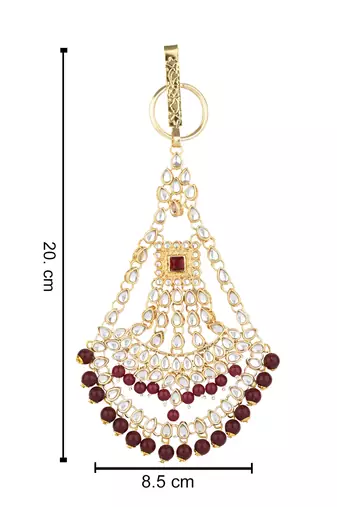 gold plated traditional kundan & pearl chabi challa/challa waist key chain for women 