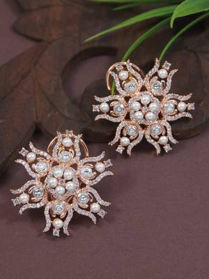 stylish latest fashion rose gold plated cubic zirconia american diamoand earrings for women  1