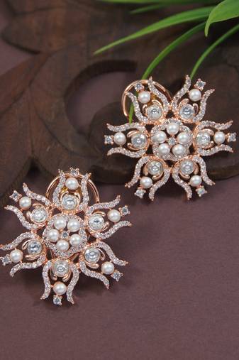 stylish latest fashion rose gold plated cubic zirconia american diamoand earrings for women 