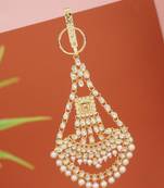 gold plated traditional kundan & pearl chabi challa/challa waist key chain for women 