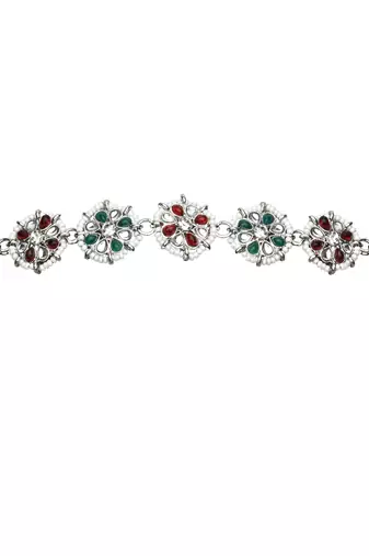 silver plated traditional floral kundan pearl rajasthani sheeshphool matha patti/sheeshpatti 